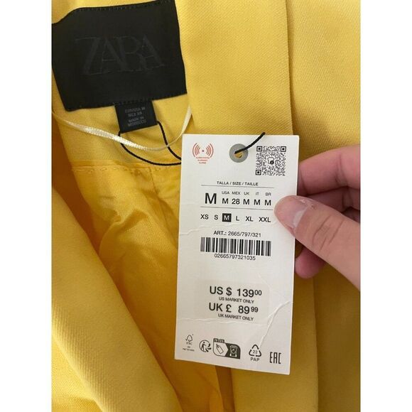 Zara Womens Blazer M Yellow Double Breasted Tuxedo Polyester Jacket 2665/797 NWT - Picture 5 of 16